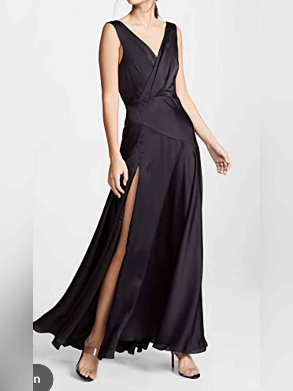 Free People x Fame and Partners Black Satin Maxi Dress with High Side Slit